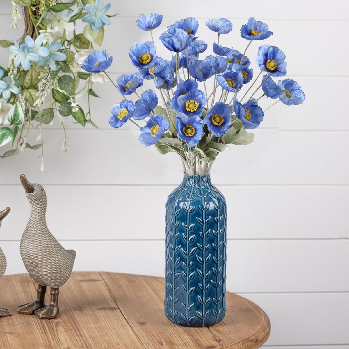 Amazon｜Libeking ブルーポピー シルクフラワー ブルー人工ポピー